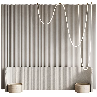 Modern Sofa Background Wall With Vertical Lines And Pendant Lights 3d model