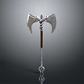 Artistic Axe Sculpture With Intricate Carved Patterns On Silver Blade And Wooden Handle