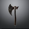 Medieval Battle Axe Weapon with Rustic Bladed Head Wooden Handle and Metallic Tip Design