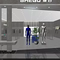 Modern Clothing Store Front Entrance With Glass Door And Gray Wall