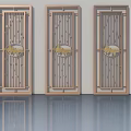 Elegant Chinese Style Swing Doors with Lattice Patterns and Circular Motifs 3d model