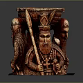 Intricate Hand Carved Sculpture Featuring Royal Figure With Crown Scepter And Attendants