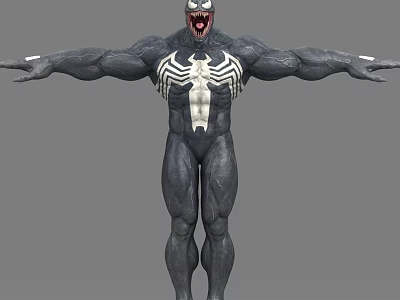 Venom Game Movie Character With Black Appearance White Spider Symbol And Muscular Build Arms Outstretched 3d model