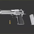 Detailed Silver Pistol With Magazine And Bullet On Black Smooth Surface