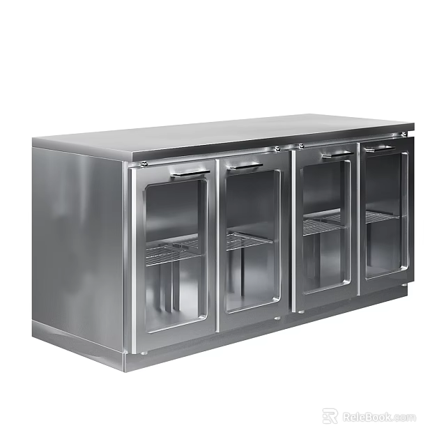 Commercial Stainless Steel Refrigerator with Glass Doors for Kitchen Food Storage 3d model 