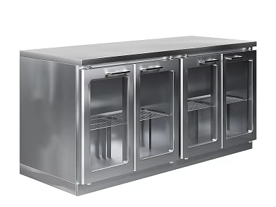 Commercial Stainless Steel Refrigerator with Glass Doors for Kitchen Food Storage 3d model