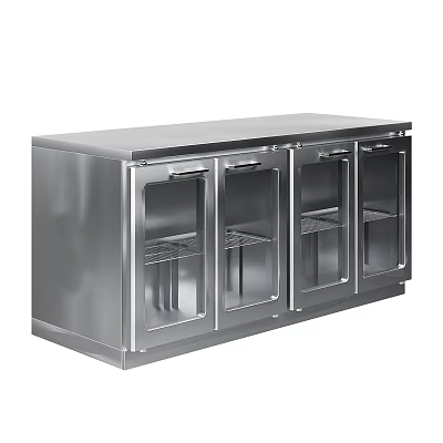 Commercial Stainless Steel Refrigerator with Glass Doors for Kitchen Food Storage 3d model