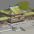 Traditional Chinese Ancient Architecture Complex With Curved Eaves Golden Green Tiles And Stone Steps