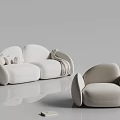 Modern Cream Plush Sofa Set With Curved Design Accent Pillows And Throw Blanket