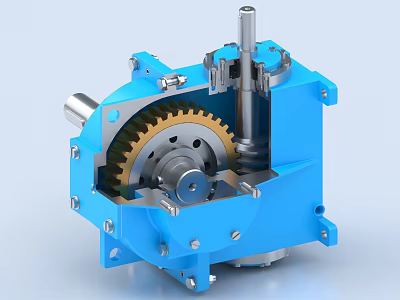 Industrial Gearbox Internal Structure With Metal Gears And Blue Housing Components 3d model