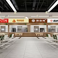 Bright Cafeteria Interior With Multiple Food Stalls And Dining Tables 3d model