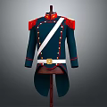 Formal Military Tailcoat With Blue Fabric Red Epaulets White Belt And Gold Buttons