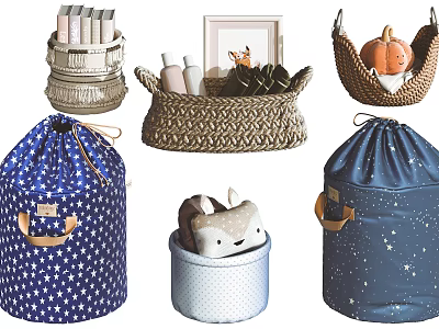 Decorative Woven And Fabric Storage Baskets With Star Pattern Dotted Design For Home Organizing 3d model