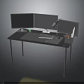 Contemporary Office Workstation With Multiple Monitors Desk Lamp And Electronic Devices