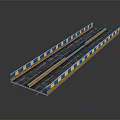 Blue And Yellow Striped Road Barrier With Reflective Divider Lines For Traffic Safety