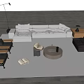 Modern Living Room Sofa And Coffee Table Set With Black Chairs Floor Lamp And Cactus