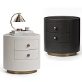 Modern Round Nightstands White Black With Brass Handles And Storage Drawers