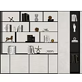 Elegant Modern Bookcase With Multiple Shelves Bottom Cabinets Decorative Items And LED Lighting
