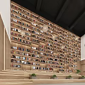 Artistic Library Interior With Wooden Bookshelves And Tables