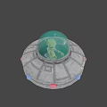 Sci-Fi UFO Model With Green Alien Inside Transparent Dome Colored Lights On Base Metallic Exterior 3d model