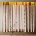 Elegant Beige Curtain With Polka Dots Pom Poms Sheer Inner Layer And Green Plant