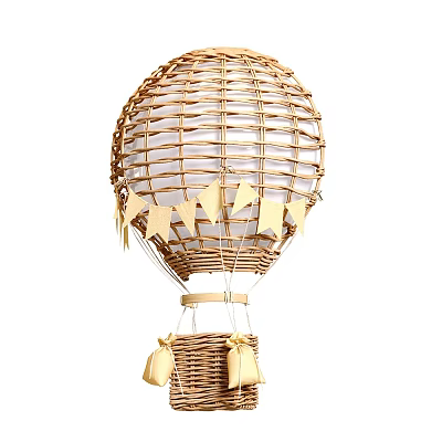 Woven Rattan Wall Lamp With Hot Air Balloon Design And Small Flags Decoration 3d model