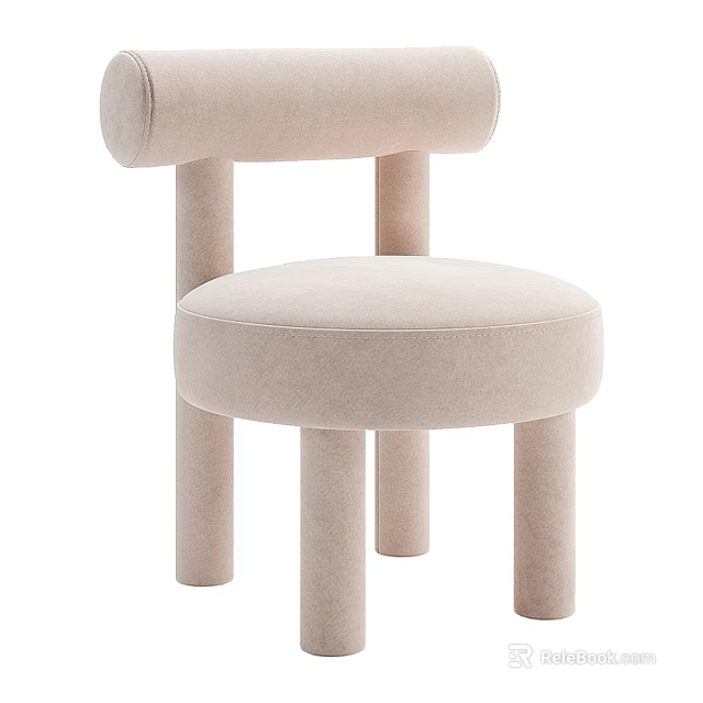 Elegant Modern Velvet Chair With Rounded Backrest Seat Cushion And Cylindrical Legs 3d model 