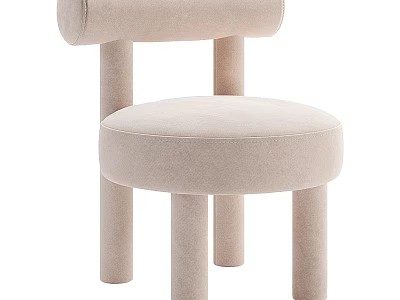 Elegant Modern Velvet Chair With Rounded Backrest Seat Cushion And Cylindrical Legs 3d model