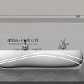 Modern Minimalist Curved White Office Reception Desk With Professional Receptionist And Elegant Potted Green Plants
