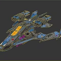 Futuristic Cosmic Spaceship Design Featuring Blue Gray Wings Engines And Yellow Accents
