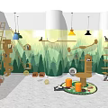 Forest Themed Cat Friendly Mall Store With Climbing Structures Hanging Lights And Play Areas