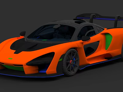 Orange Sports Car With Black Green Accents And Rear Spoiler Design 3d model