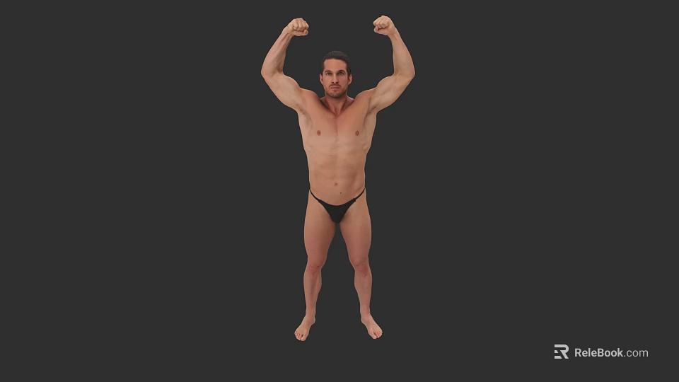 Shirtless Muscular Man Flexing Biceps With Raised Arms And Black Underwear 3d model 
