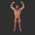 Shirtless Muscular Man Flexing Biceps With Raised Arms And Black Underwear