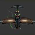 Futuristic Aircraft 3D Model Featuring Green Glowing Effects Dark Bronze Body And Dynamic Design
