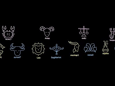 12 Zodiac Signs Themed Decorative Lights with Line Style Yellow Blue Icon Design 3d model