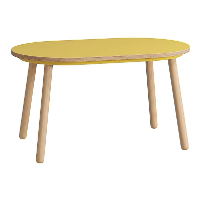 Oval Coffee Table with Yellow Tabletop and Wooden Legs in Simple Modern Design 3d model