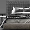 Modern Double Bed With Woven Texture Headboard And Gray White Bedding 3d model