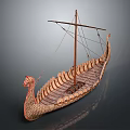 Ancient Classic Wooden Viking Longship Featuring Dragon Head Mast And Timber Planks Design