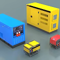 Industrial Generators In Blue Yellow Red Colors With Different Sizes And Power Features