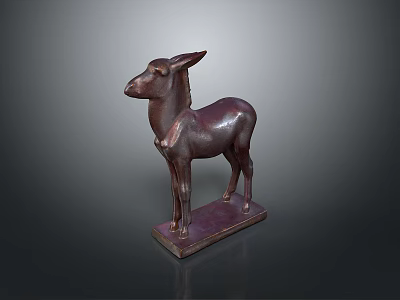 Vintage Metallic Deer Sculpture Standing On Square Base With Elegant Smooth Finish 3d model