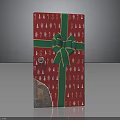 Festive Red Christmas Gift Box Adorned With Green Bow And Christmas Tree Snowflake Patterns