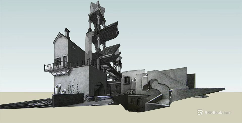 Classic European Architecture Featuring Tower Arched Structures And Ornamental Stone Facade 3d model 