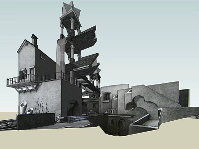 Classic European Architecture Featuring Tower Arched Structures And Ornamental Stone Facade 3d model