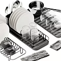 Organized Kitchenware Set With Plates Glasses Bowls Utensils And Dish Rack
