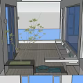 Tranquil Rooftop Garden with Wooden Deck Green Plants Seating Area and Open Countryside View