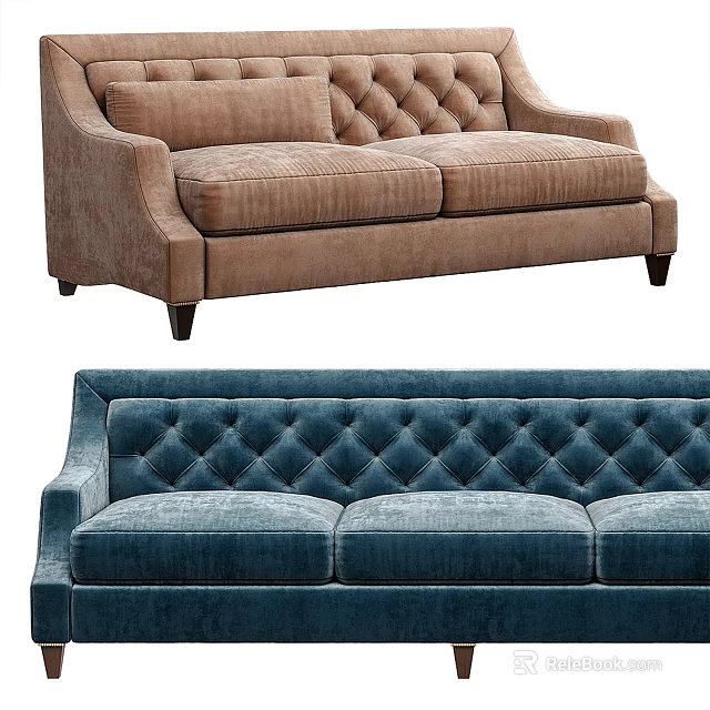 Brown and Blue Velvet Tufted Multi Seat Sofa for Living Room Interior Decor 3d model 