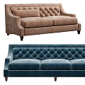 Brown and Blue Velvet Tufted Multi Seat Sofa for Living Room Interior Decor