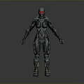 Sci Fi Mechanical Character Design With Black Armor Red Eyes And Intricate Patterns