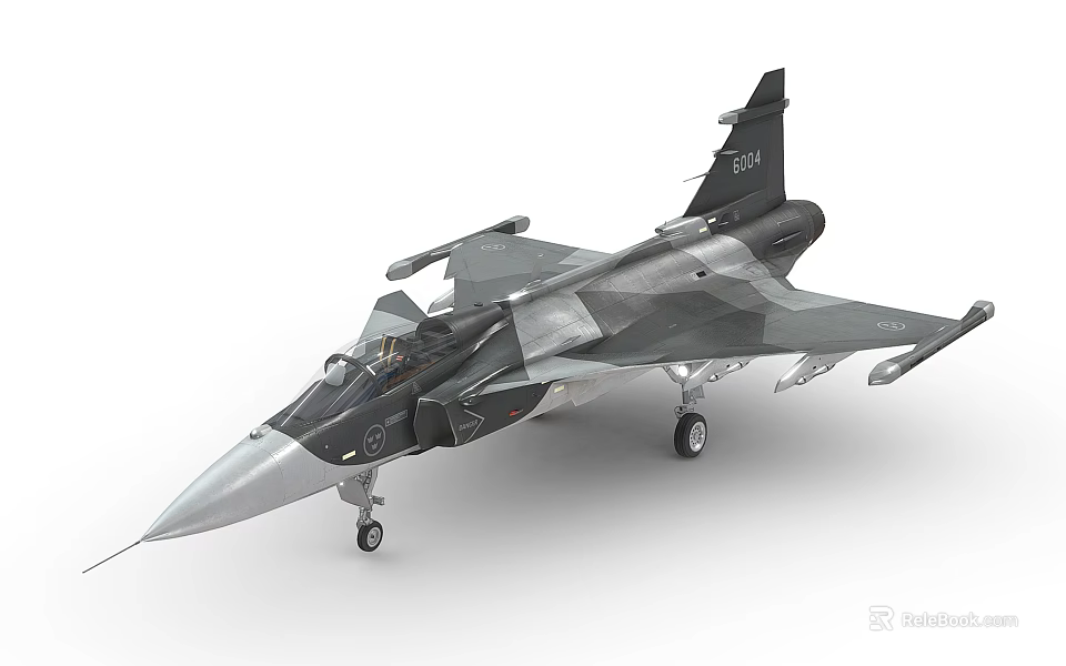 Gray Military Gripen Fighter Jet Model With Missiles And Landing Gear 3d model 